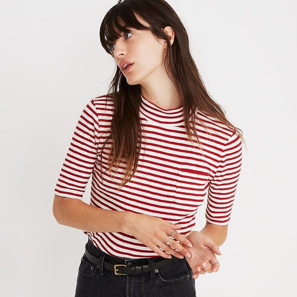 Madewell Mockneck Shirttail Tee in Solecito Stripe